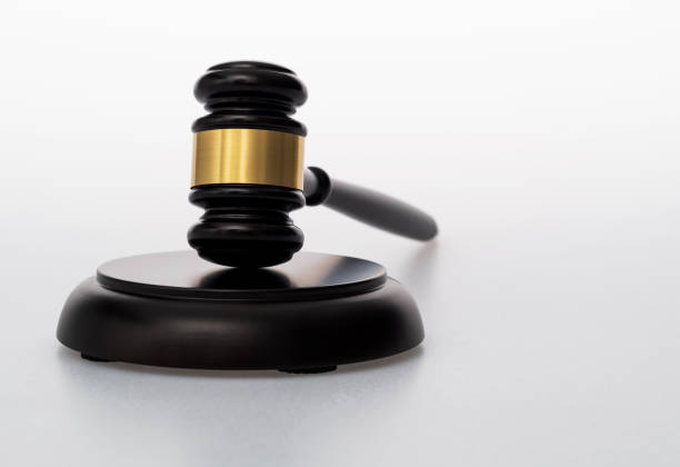 istock Wooden gavel on white background 1439947737