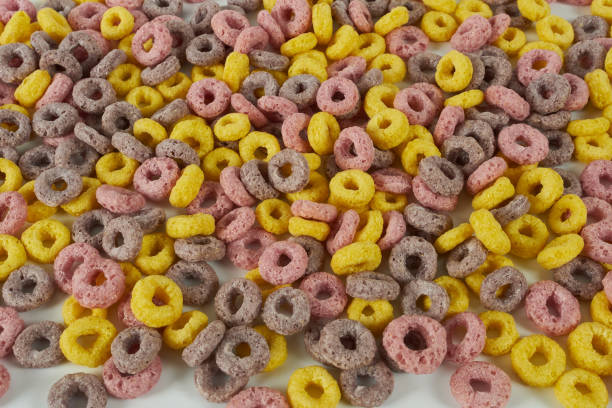 istock Multicolored breakfast cereal rings, close-up, top view. 1439947961