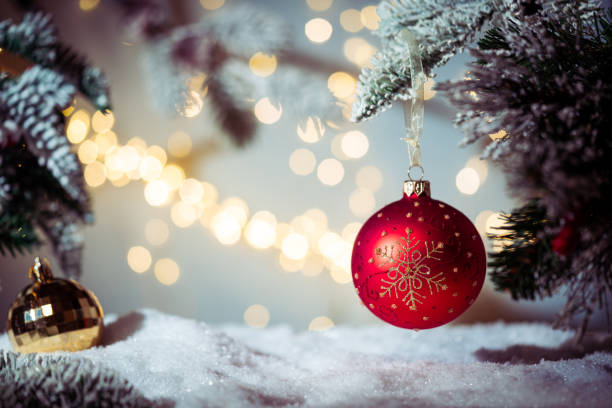 istock Christmas balls on fir branches 1439949485