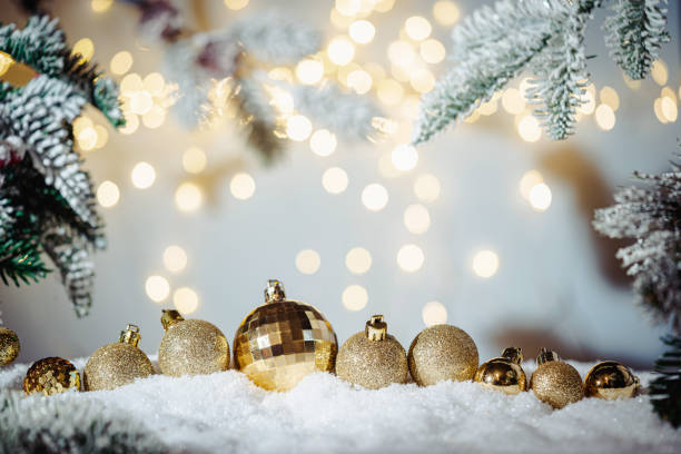 istock Christmas balls on fir branches 1439949489