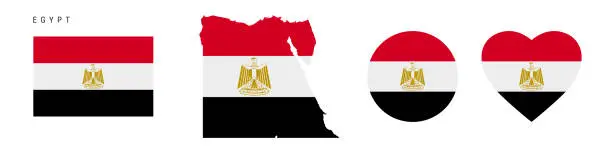 Vector illustration of Egypt flag in different shapes icon set. Flat vector illustration