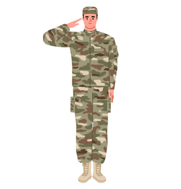 illustrations, cliparts, dessins animés et icônes de soldat, militaire saluant. service militaire. forces armées. appelez les forces armées. mobilisation. illustration vectorielle plate. - air force uniform armed forces military