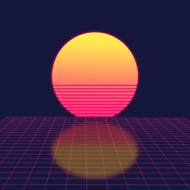 istock Futuristic retro landscape of the 80`s. background. 1439954246