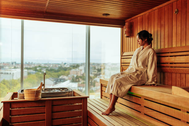 istock Woman in luxurious sauna. 1439955767