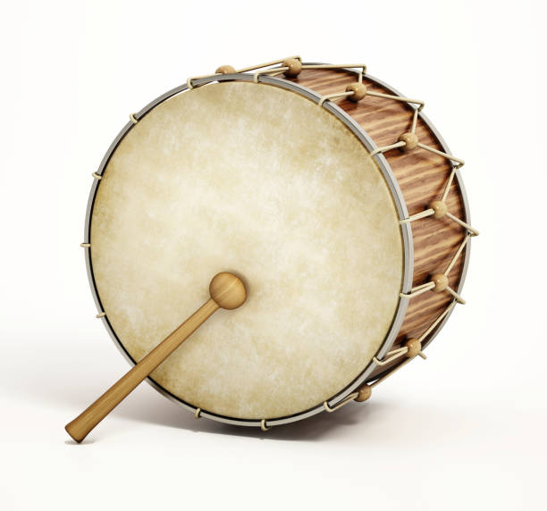 Traditional Ramadan drum and drumstick isolated on white stock photo