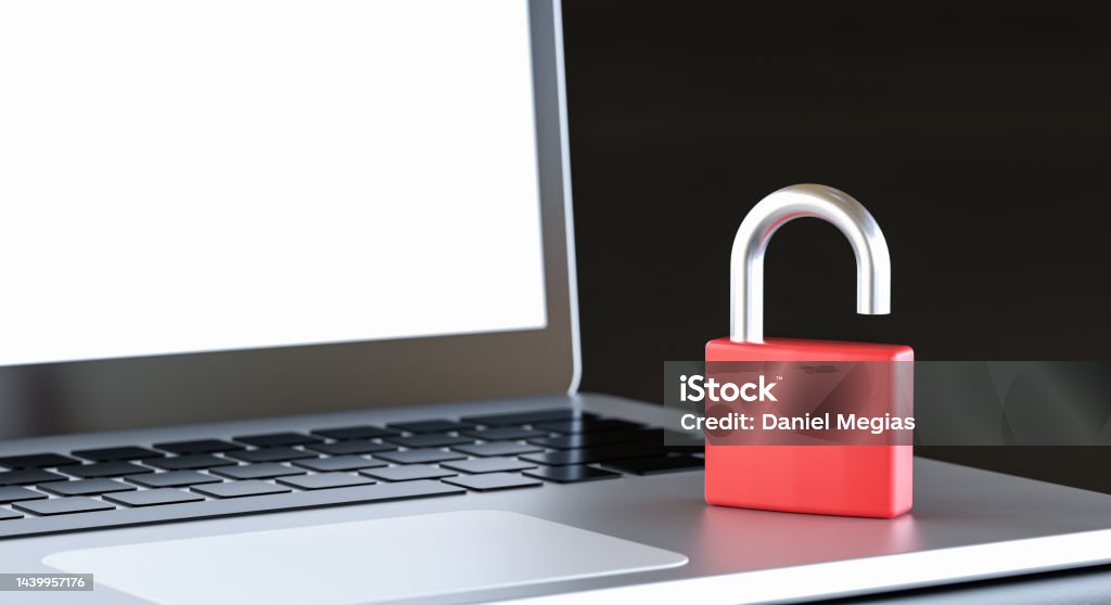 Padlock In Computer 3d Illustration Opened Padlock On A Laptop Computer Stock Photo ...