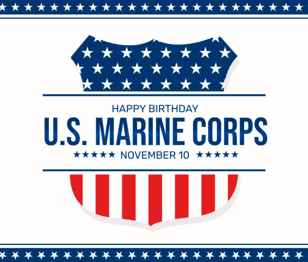 illustrations, cliparts, dessins animés et icônes de fond d’écran d’anniversaire du corps des marines des états-unis avec typographie et couleurs du drapeau. souhaitant un joyeux anniversaire au corps des marines en toile de fond - military rank badge marines