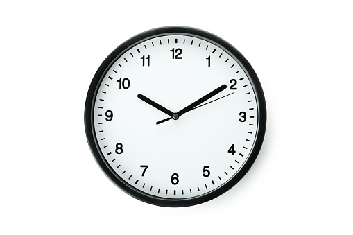 Black standard clock isolated on white background
