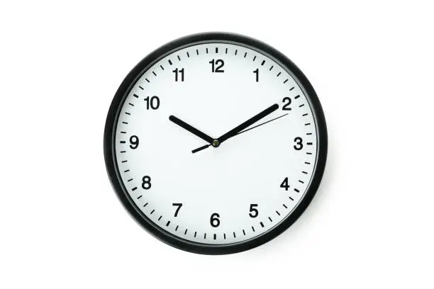 Black standard clock isolated on white background