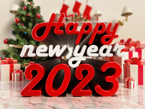 Happy new year 2023 text with a nice Christmas setting.
