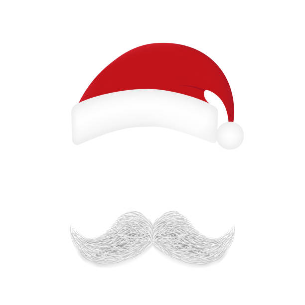 istock Realistic white gray mustache, holiday hat, Santa Claus element, Christmas New Year on red background - Vector 1439961979