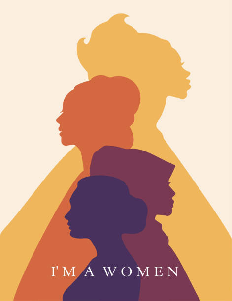 Poster design of the Women's Day campaign Poster design of the Women's Day campaign, girls' profile vector, postcard design employee profile template stock illustrations