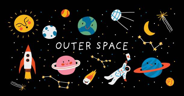 Space Set. Various cute elements of the universe. Vector hand-drawn illustration. All elements are isolated. Space Set. Various cute elements of the universe. Vector hand-drawn illustration. All elements are isolated. clip art of a meteoroids stock illustrations