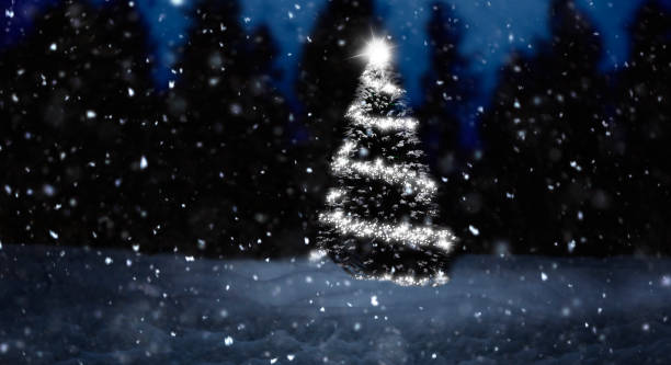 istock Shining Christmas tree in a snowy winter forest 1439967608