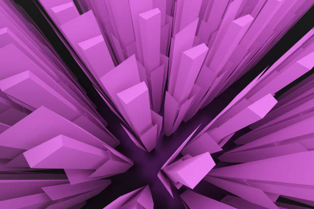 3d rendering abstract background of pink arranged geometric forms of tall structures. Wide angle view. City downtown abstract model