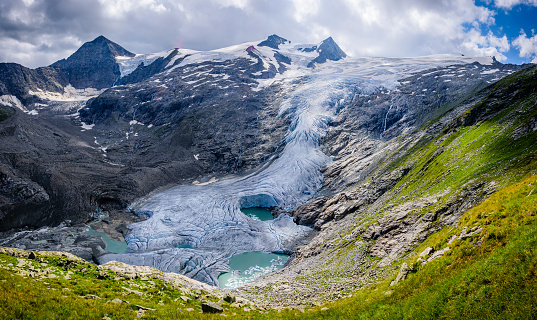 The Schlatenkees glacier in the Venediger Group that is in the core zone of the High Tauern National Park, east of the Großvenediger.