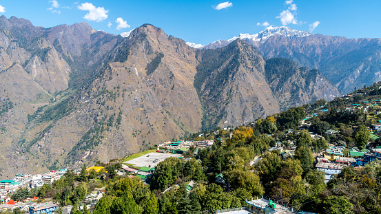 Aerial view of Joshimath, a Himalayan hill station Uttarakhand, India