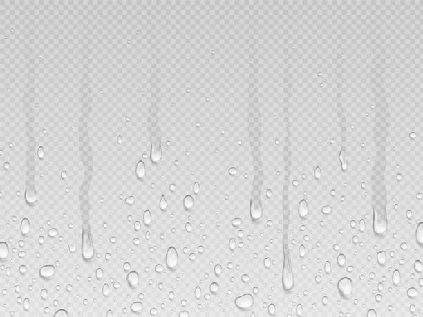 Realistic dripping drops flow down background. Rain dropping, water transparent texture. Drip steam and condensate, droplet on glass pithy vector design vector art illustration