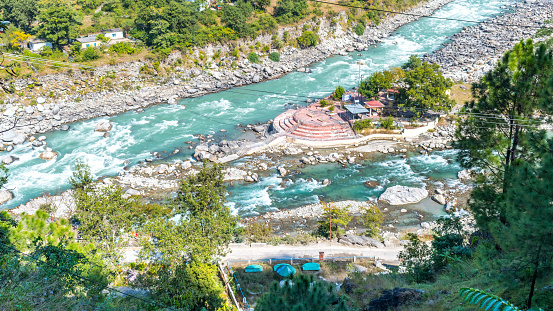 Aerial view of  the confluence of Alaknanda River and Nandakini River