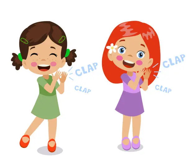 Vector illustration of happy cute little boy clapping