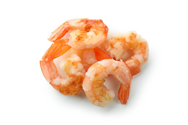 istock Tasty grilled shrimps isolated on white background 1439976626