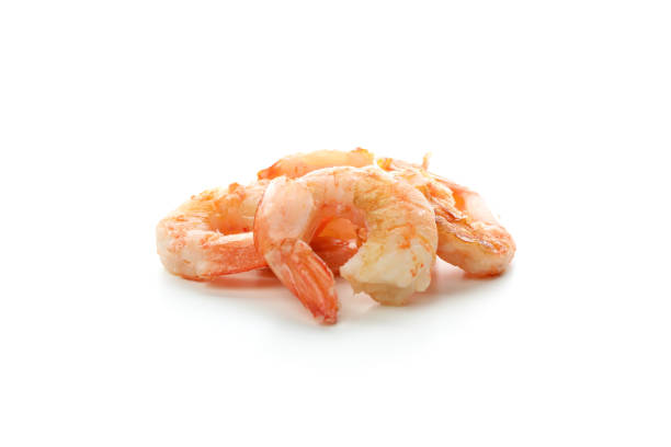 istock Tasty grilled shrimps isolated on white background 1439976849