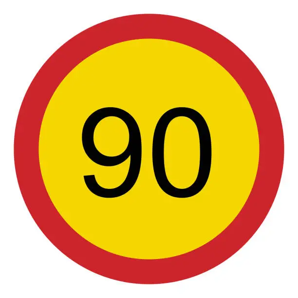 Vector illustration of Prohibited road signs. Speed limit 90. Traffic signs.
