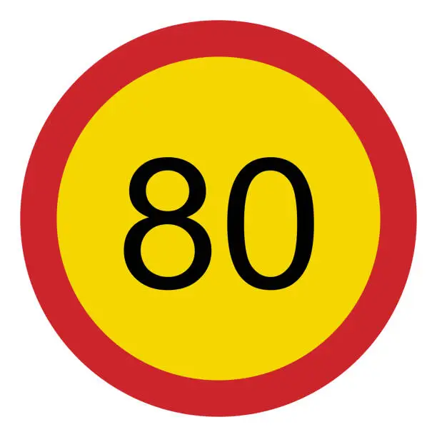 Vector illustration of Prohibited road signs. Speed limit 80. Traffic signs.