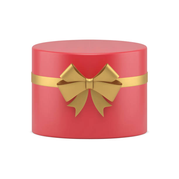istock Easter present red tied classic circle gift box with golden bow ribbon 3d icon realistic vector 1439978463