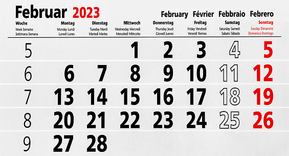 German calendar 2023 February 1  and  Monday Tuesday Wednesday Thursday Friday Saturday Sunday