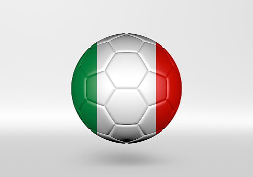 3D soccer ball with the flag of Italy on grey background