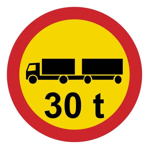 Vector illustration of Prohibited road signs. Road train gross weight limit. Traffic signs.