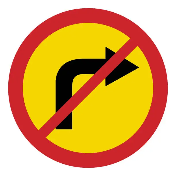 Vector illustration of Prohibited road signs. Turn right is prohibited. Traffic signs.