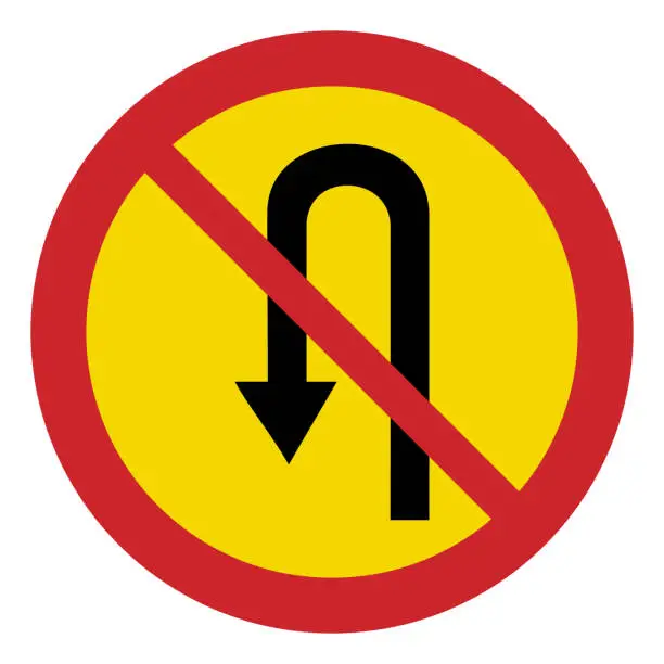 Vector illustration of Prohibited road signs. U-turn prohibited. Traffic signs.