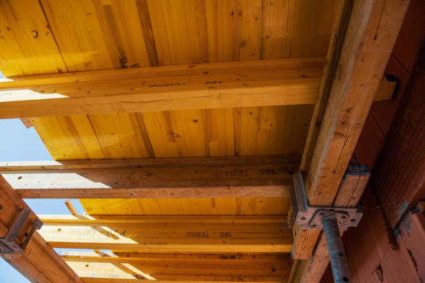 istock The supports of monolithic floor formwork at a construction site. Telescopic props for concrete flooring. 1439980786