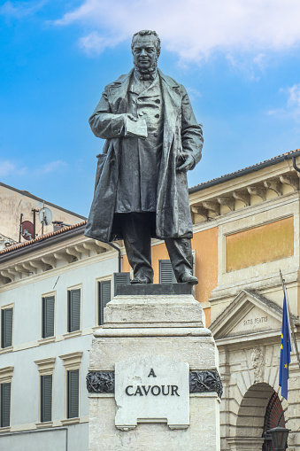 Verona, Italy - 03-04-2022: The statue of Cavour in Verona