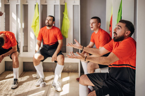 istock Soccer players talking after match 1439981982