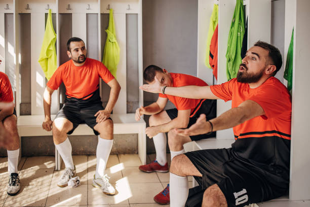 istock Soccer players talking after match 1439982008
