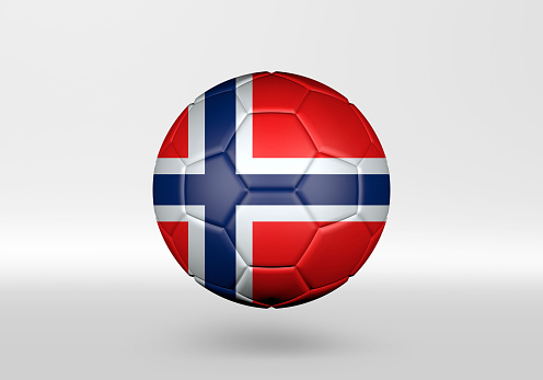 3D soccer ball with the flag of Norway on grey background