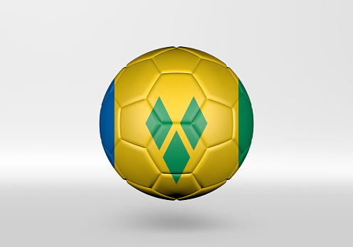 3D soccer ball with the flag of Saint Vincent and the Grenadines on grey background