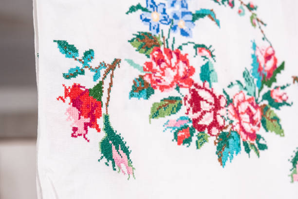 istock Embroidered by cross-stitch pattern. Ukrainian ethnic ornament 1439984492
