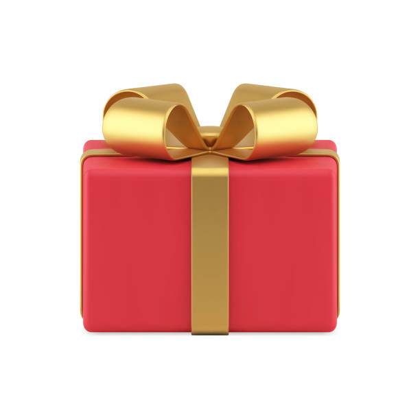 istock Red classic premium gift box tied by golden metallic bow ribbon decor element 3d icon vector 1439984769