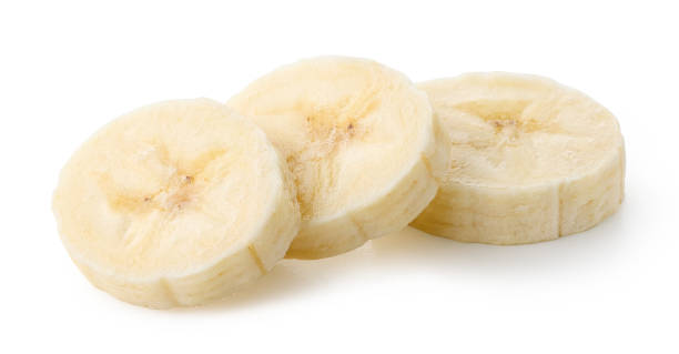 istock Three banana slices on white background 1439985824