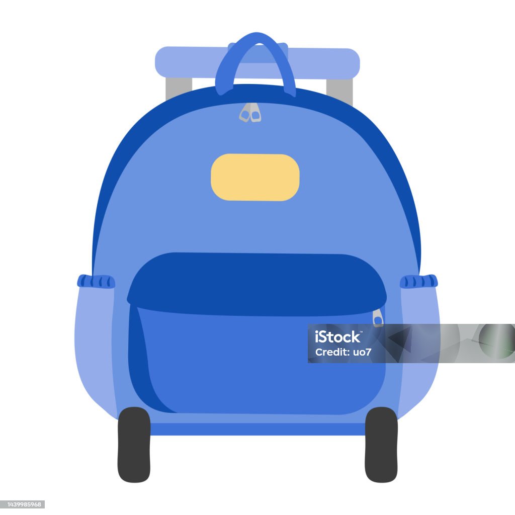 Tas Sekolah Kartun Biru Dengan Buku Teks Di Dalamnya Alat Tulis Desain