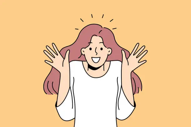 Vector illustration of Happy woman feel shocked and stunned