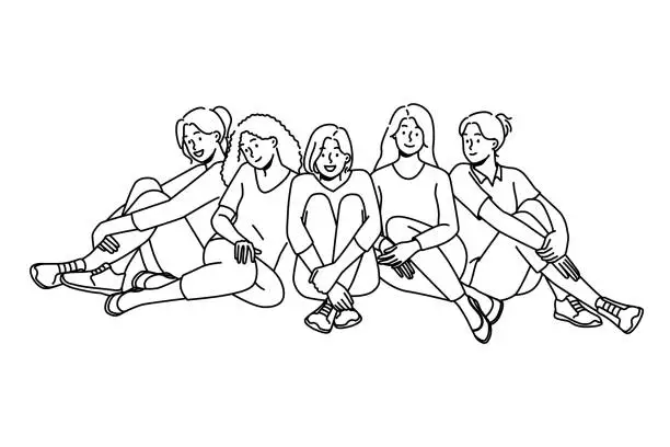 Vector illustration of Happy multiethnic girls sitting together