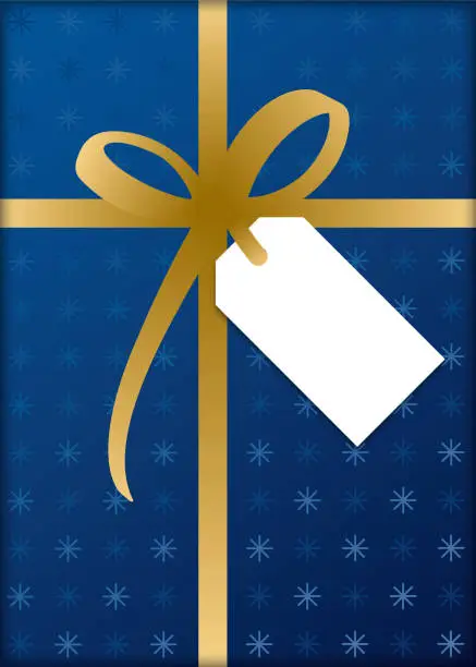 Vector illustration of Gift box with blank Tag and Golden Bow.
