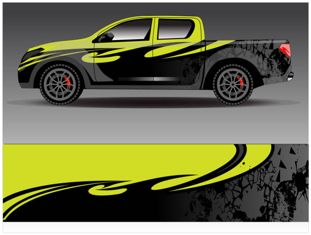 stockillustraties, clipart, cartoons en iconen met car wrap design vector. graphic abstract stripe racing background kit designs for wrap vehicle race car rally adventure and livery - inpakken