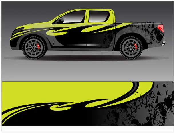 Vector illustration of Car wrap design vector. Graphic abstract stripe racing background kit designs for wrap vehicle  race car  rally  adventure and livery