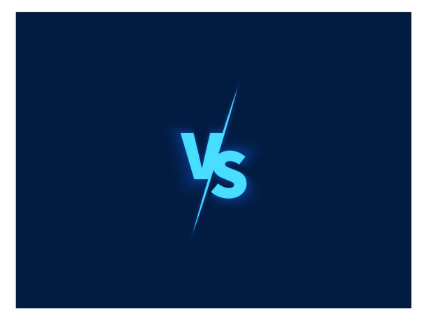 illustrations, cliparts, dessins animés et icônes de écran bleu avec logo versus. vs lettres néon - versus